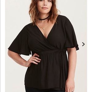 Torrid Crepe Front Wrap Blouse Black 2X